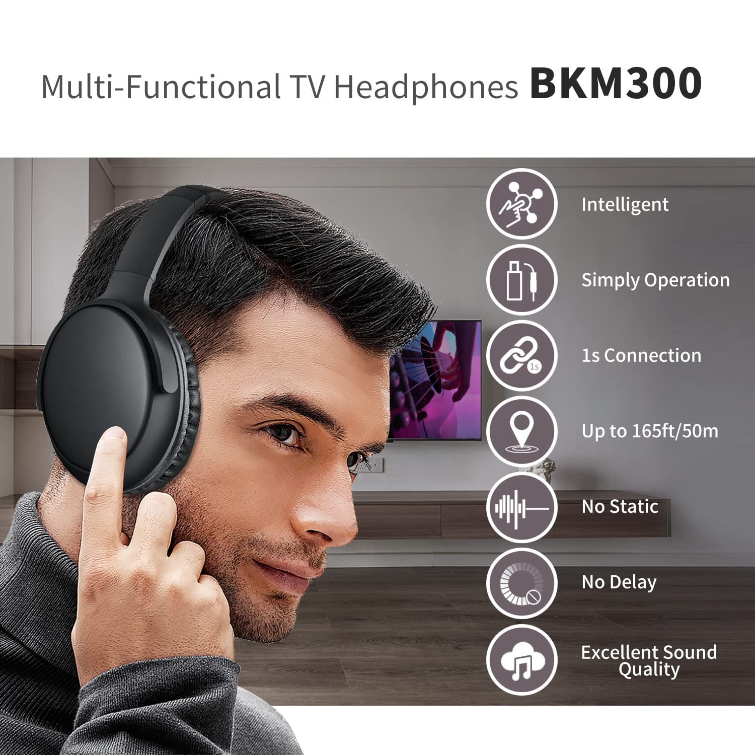 Holdsound Experience Ultimate TV Sound: BKM300 Wireless Headphones with 165ft Range & No Delay - View 2 of 9