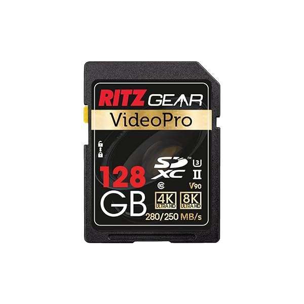 Ritz Gear 128GB High-Speed SDXC UHS-II Card: C10, U3, V90 for DSLR & 8K Video
