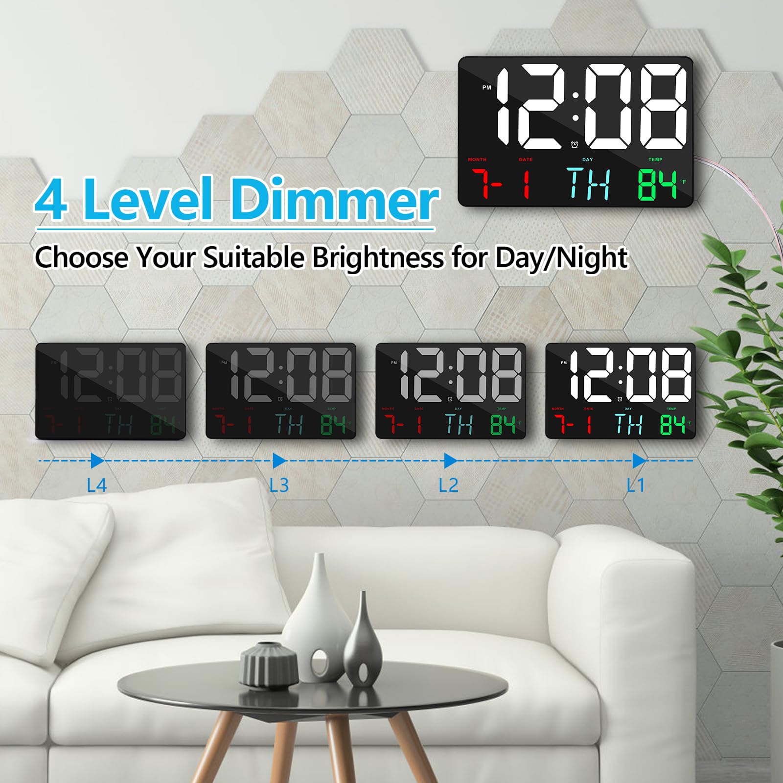 Amgico Digital Alarm Clock with Snooze and Temperature 11.5 Inch Large Display for Bedroom Office Home Classroom Kids and Elderly - View 3 of 8