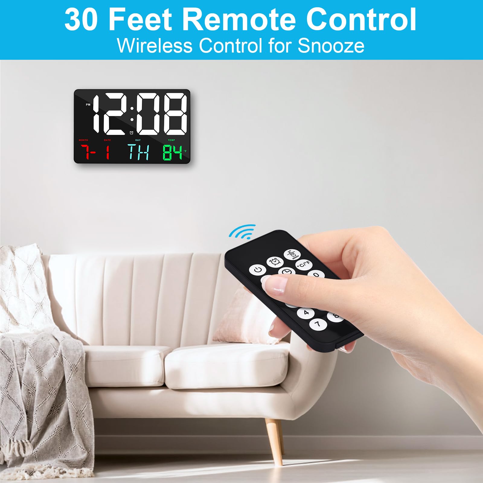 Amgico Digital Alarm Clock with Snooze and Temperature 11.5 Inch Large Display for Bedroom Office Home Classroom Kids and Elderly - View 5 of 8