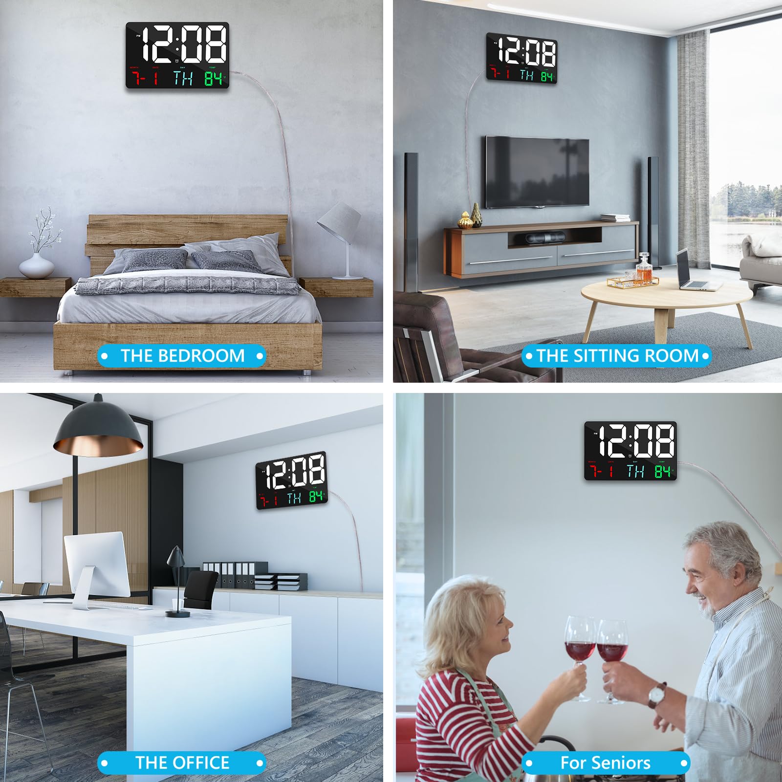 Amgico Digital Alarm Clock with Snooze and Temperature 11.5 Inch Large Display for Bedroom Office Home Classroom Kids and Elderly - View 7 of 8