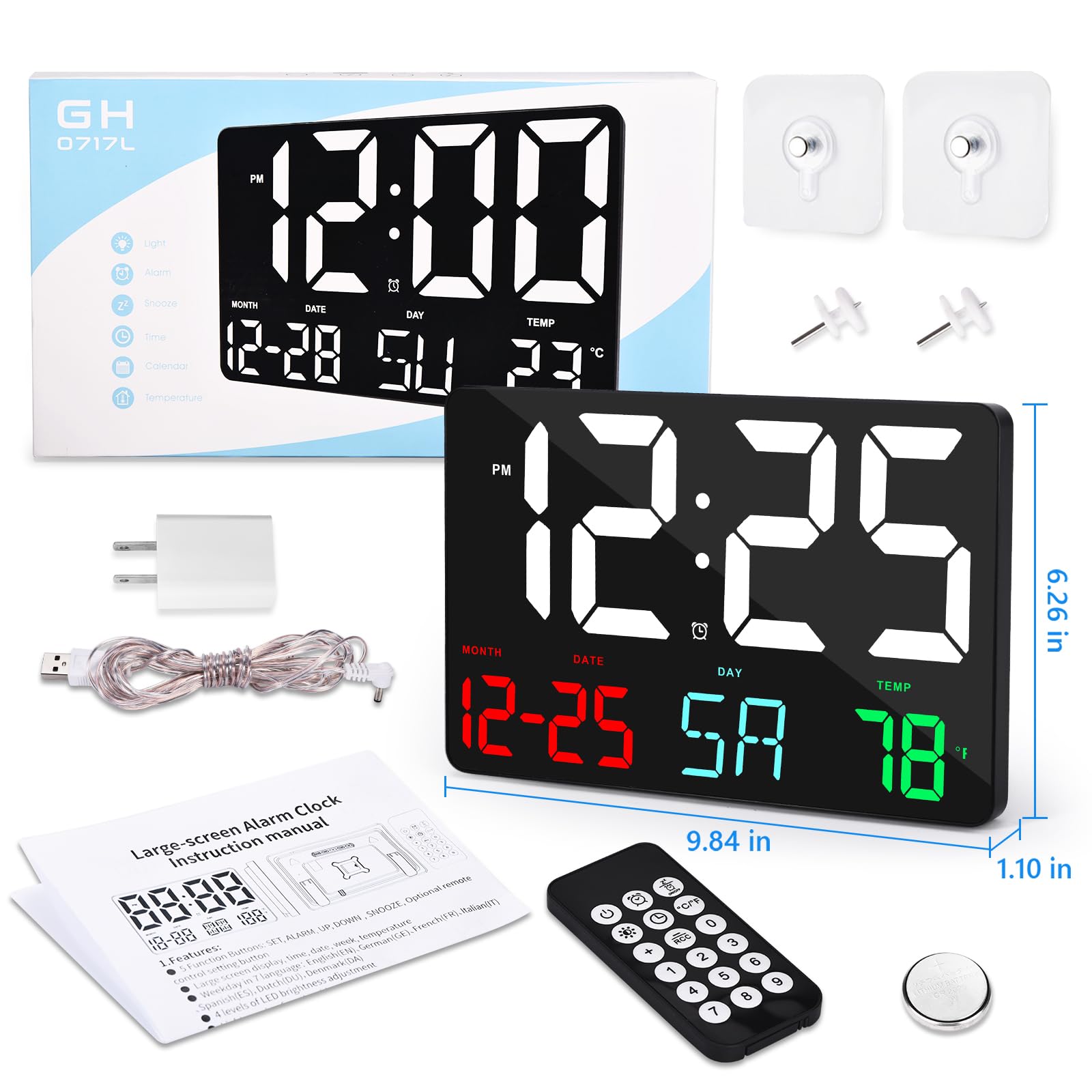 Amgico Digital Alarm Clock with Snooze and Temperature 11.5 Inch Large Display for Bedroom Office Home Classroom Kids and Elderly - View 8 of 8