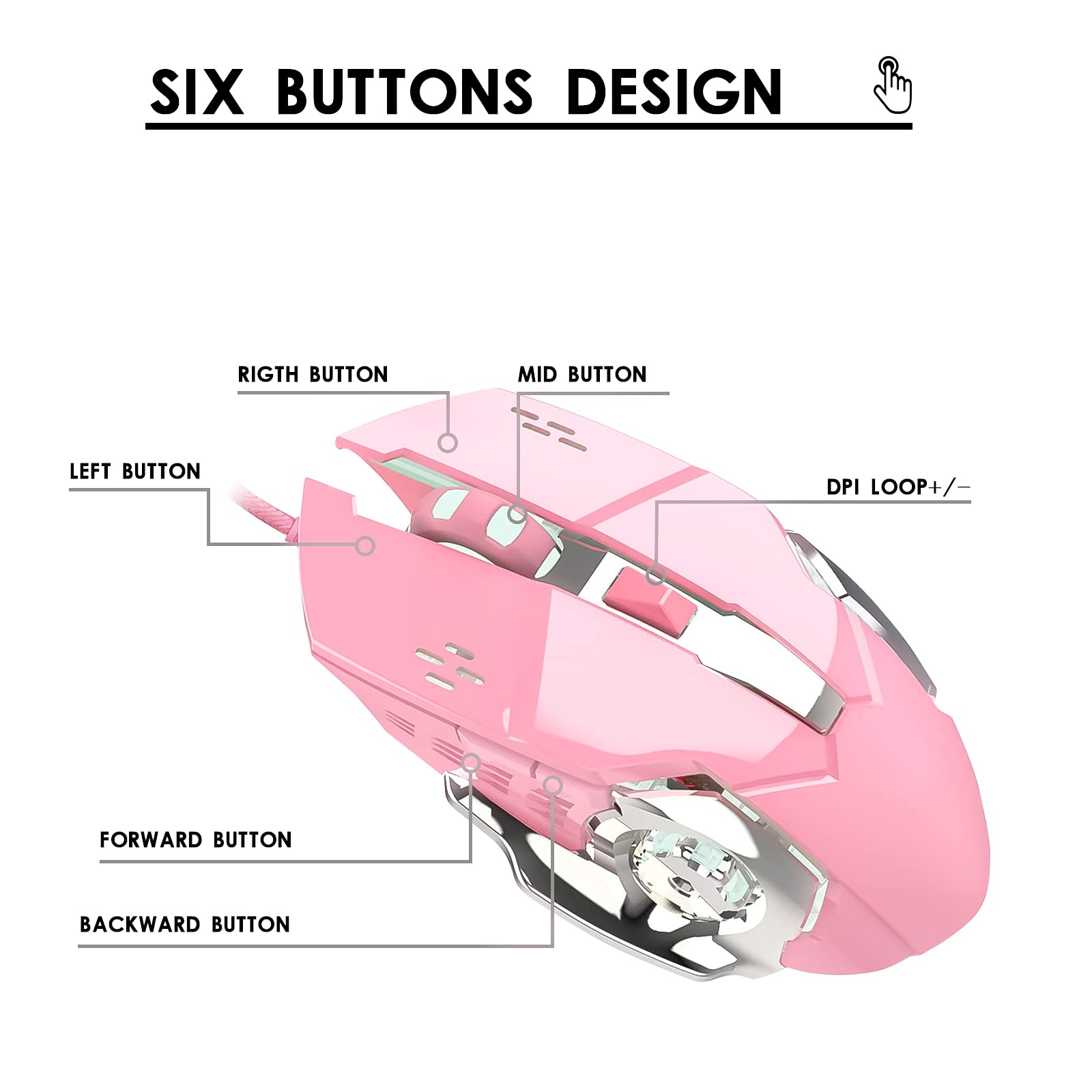 Basaltech Basaltech Wired Gaming Mouse with 6 Buttons Ergonomic Design RGB Backlit 4 Levels DPI for Desktop Laptop Mac PC Professional Gamers - View 2 of 7