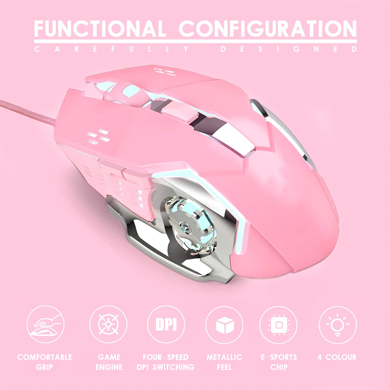 Basaltech Basaltech Wired Gaming Mouse with 6 Buttons Ergonomic Design RGB Backlit 4 Levels DPI for Desktop Laptop Mac PC Professional Gamers - View 6 of 7