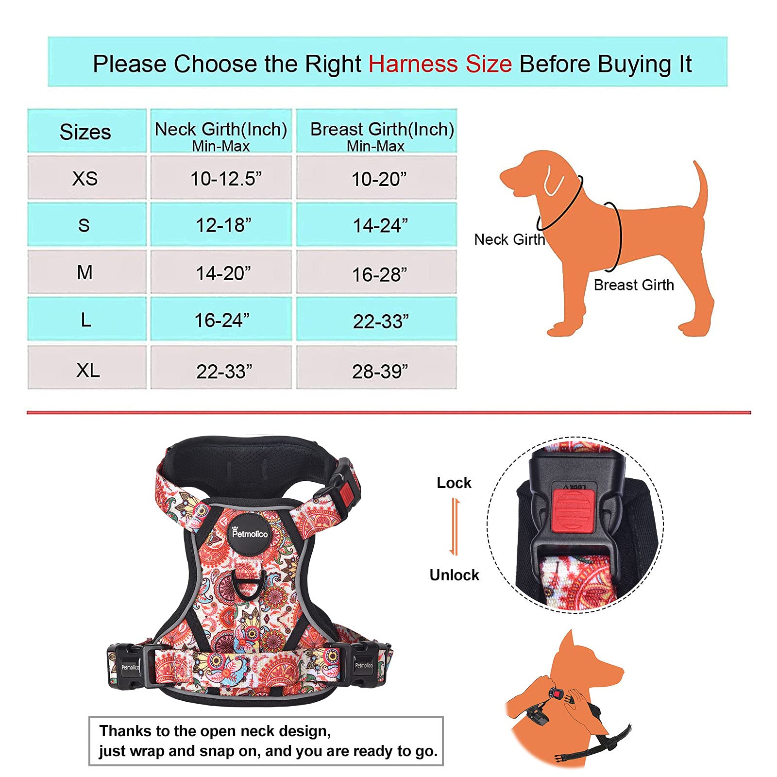 Petmolico No Pull Dog Harness Set with Leash Easy Control Handle Reflective Vest for Small Breeds and Puppies Boho Floral Design - View 2 of 7