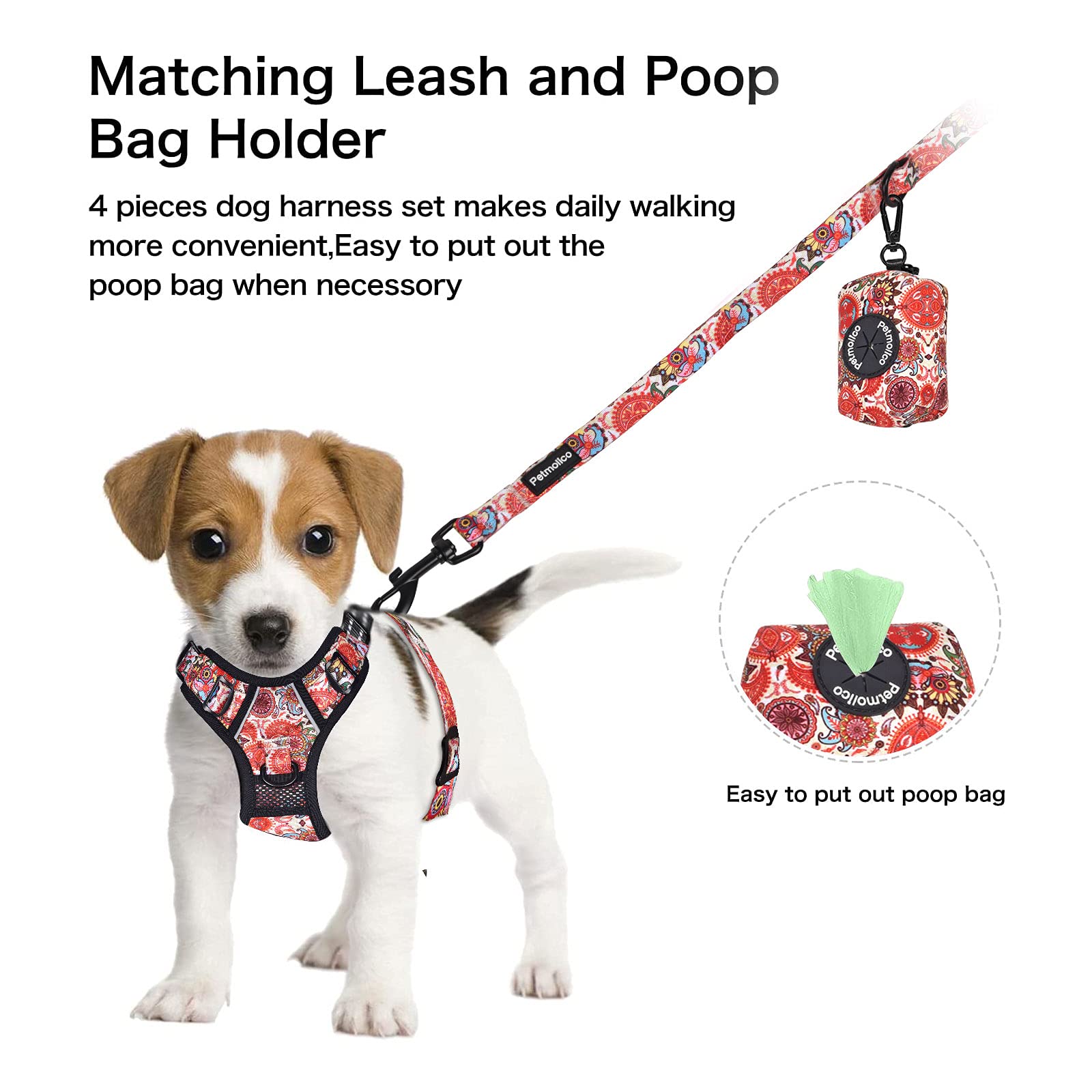 Petmolico No Pull Dog Harness Set with Leash Easy Control Handle Reflective Vest for Small Breeds and Puppies Boho Floral Design - View 5 of 7