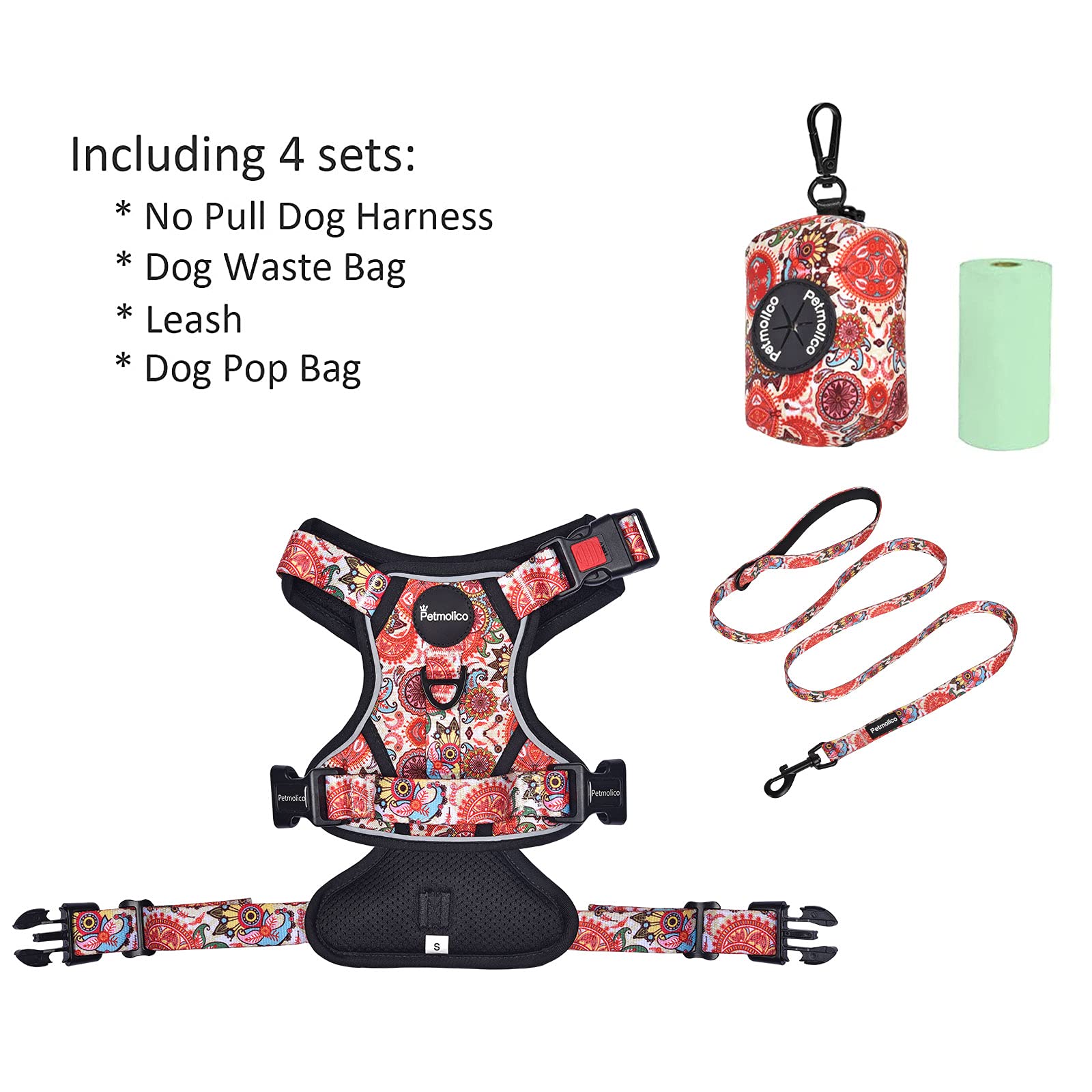 Petmolico No Pull Dog Harness Set with Leash Easy Control Handle Reflective Vest for Small Breeds and Puppies Boho Floral Design - View 6 of 7