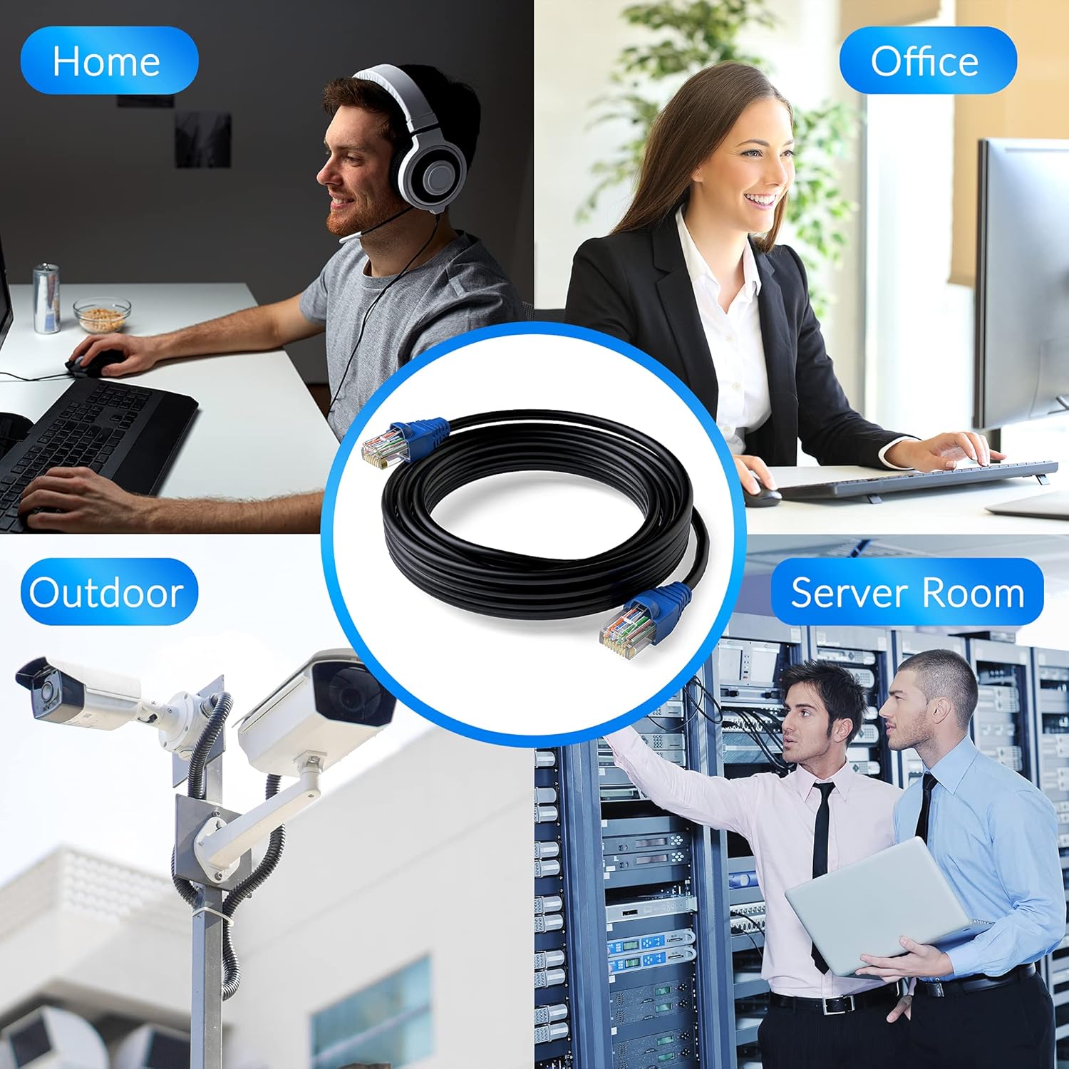 Conable Cat6 Outdoor Ethernet Cable 100ft Heavy Duty Waterproof Direct Burial Internet Cord Supports PoE Cat6 Cat5e with 25 Ties - View 7 of 9