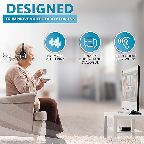 SEREONIC SEREONIC WH100 Wireless TV Headphones with UHF RF Transmitter Charging Dock Up to 150ft Range - No Audio Delay - Analog and Digital Optical System - Ideal for TV Watching Without The Blaring Volume - View 4 of 9