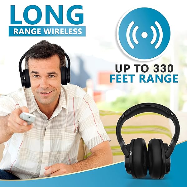 SEREONIC SEREONIC WH100 Wireless TV Headphones with UHF RF Transmitter Charging Dock Up to 150ft Range - No Audio Delay - Analog and Digital Optical System - Ideal for TV Watching Without The Blaring Volume - View 5 of 9