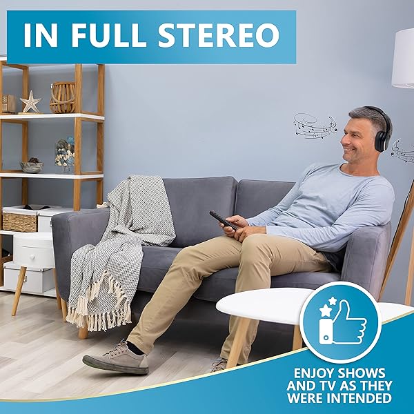 SEREONIC SEREONIC WH100 Wireless TV Headphones with UHF RF Transmitter Charging Dock Up to 150ft Range - No Audio Delay - Analog and Digital Optical System - Ideal for TV Watching Without The Blaring Volume - View 8 of 9