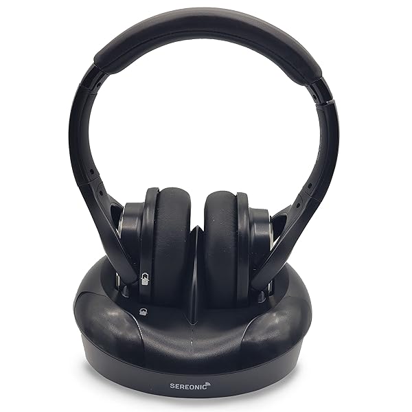 SEREONIC SEREONIC WH100 Wireless TV Headphones with UHF RF Transmitter Charging Dock Up to 150ft Range - No Audio Delay - Analog and Digital Optical System - Ideal for TV Watching Without The Blaring Volume - View 2 of 9