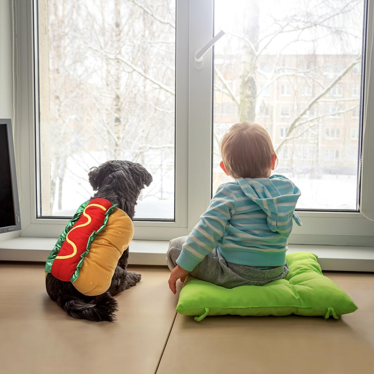 POPETPOP Funny Hot Dog Design Pet Costumes for Dogs and Cats Halloween Apparel Warm Hoodie Cosplay Outfit for Medium and Small Pets - View 7 of 9