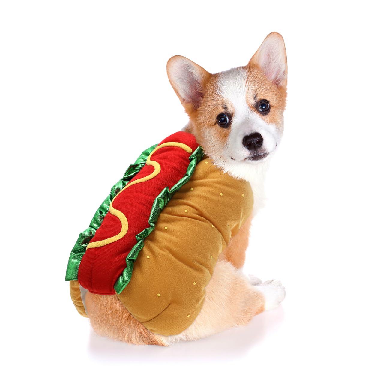 POPETPOP Funny Hot Dog Design Pet Costumes for Dogs and Cats Halloween Apparel Warm Hoodie Cosplay Outfit for Medium and Small Pets