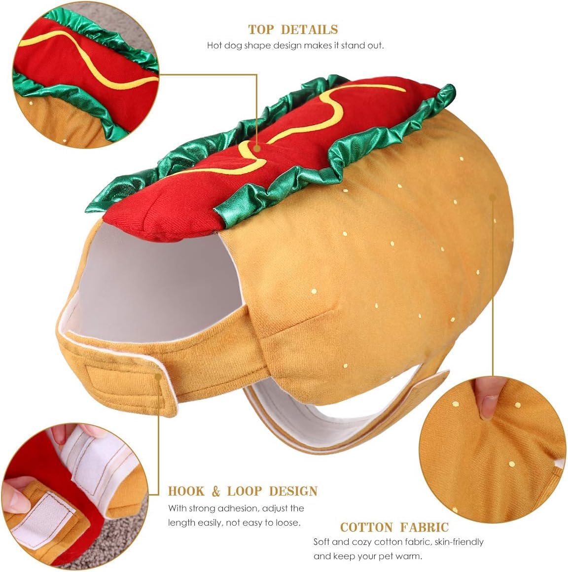 POPETPOP Funny Hot Dog Design Pet Costumes for Dogs and Cats Halloween Apparel Warm Hoodie Cosplay Outfit for Medium and Small Pets - View 3 of 9