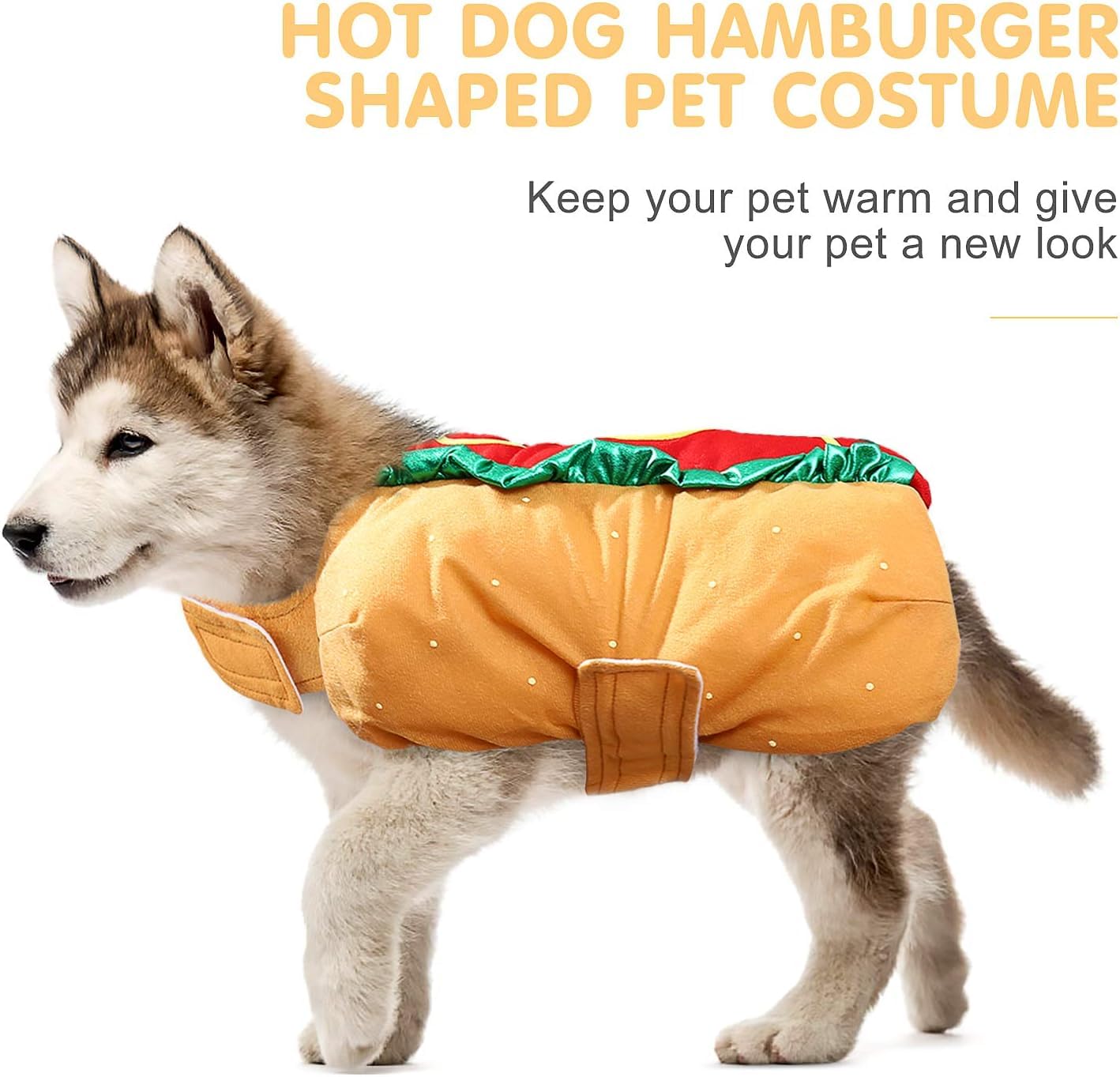 POPETPOP Funny Hot Dog Design Pet Costumes for Dogs and Cats Halloween Apparel Warm Hoodie Cosplay Outfit for Medium and Small Pets - View 4 of 9