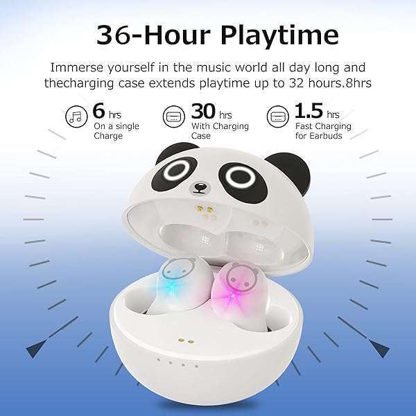AMAFACE AMAFACE Kids Wireless Earbuds: Cute Panda Bluetooth Headphones with 36H Playtime & IPX6 Waterproof for Kids & Adults - View 6 of 9