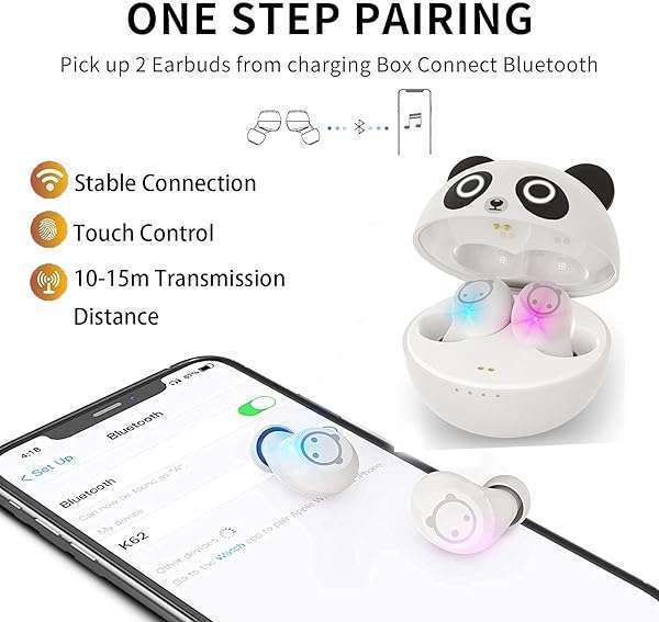 AMAFACE AMAFACE Kids Wireless Earbuds: Cute Panda Bluetooth Headphones with 36H Playtime & IPX6 Waterproof for Kids & Adults - View 7 of 9