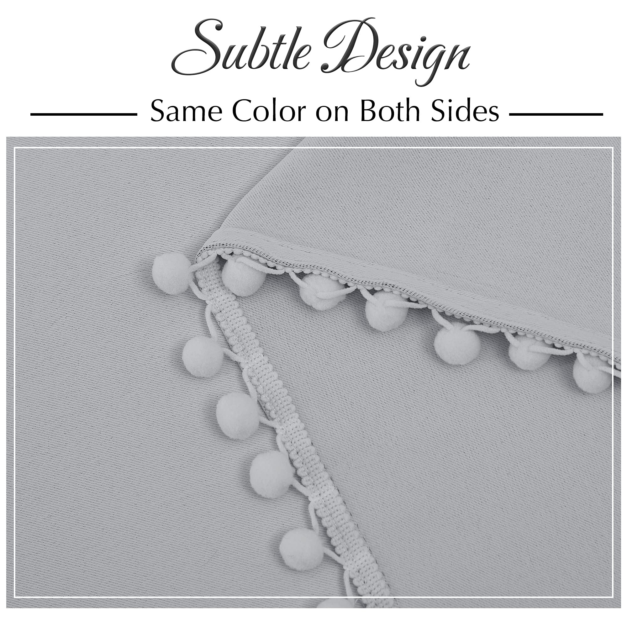 StangH 84 Inch Grey Pom Pom Curtains Room Darkening Chill Resistant Drapes for Bedroom Nursery Living Room Silver Grey 2 Panels - View 5 of 8