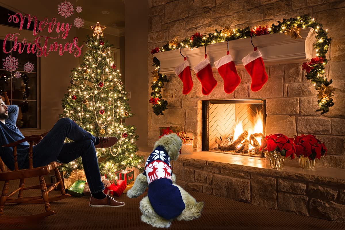 Vehomy Pet Puppy Christmas Sweater Navy Blue Knitwear for Small Dogs and Cats with Reindeers and Snowflakes Pattern Warm Winter Coat - View 5 of 5