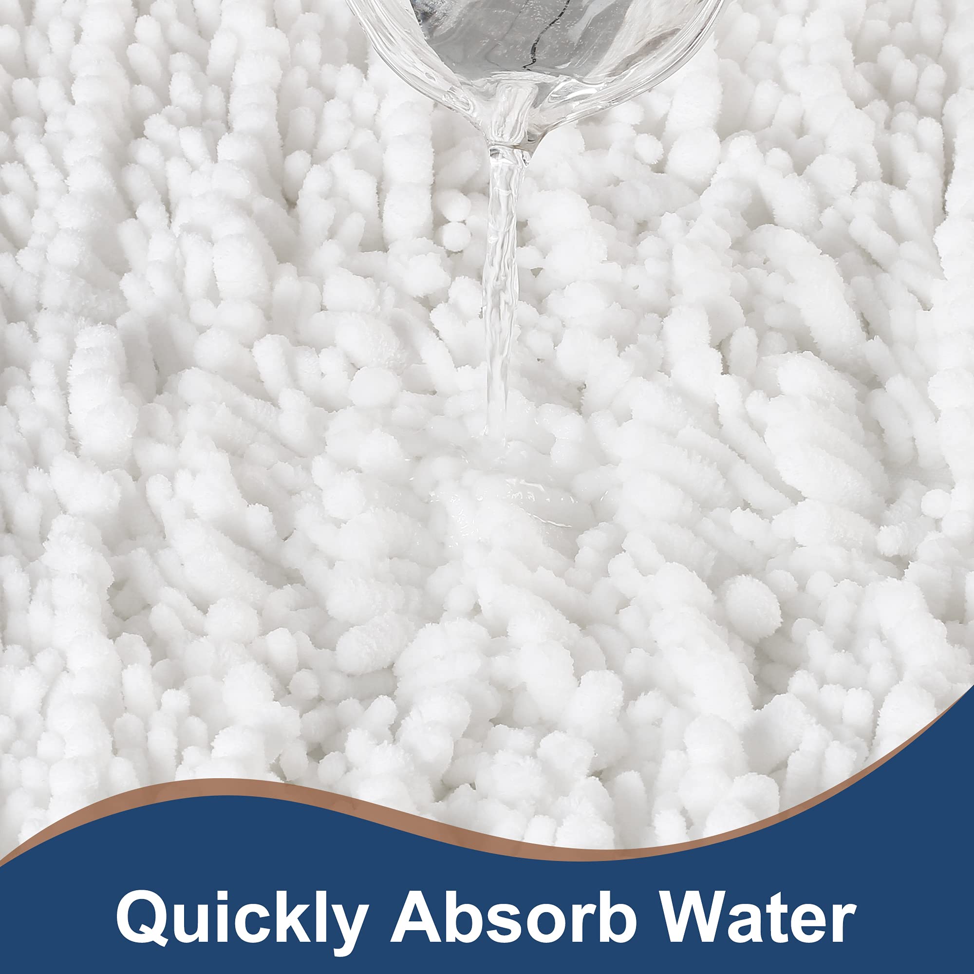 HVERONNEX Luxury Chenille White Bathroom Rugs Set of 2 Non Slip Quick Dry Machine Washable Bath Mats for Shower 47x17 and 17x24 Inches - View 4 of 6