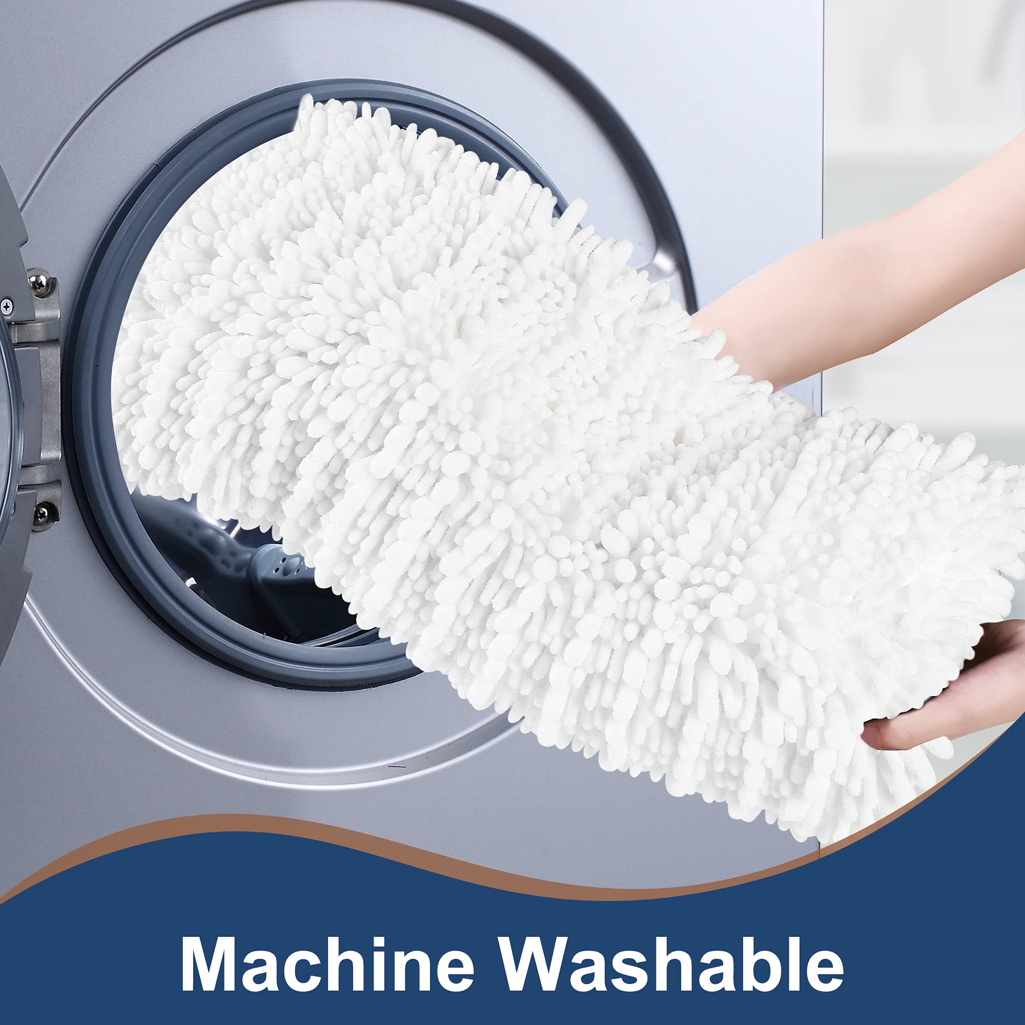 HVERONNEX Luxury Chenille White Bathroom Rugs Set of 2 Non Slip Quick Dry Machine Washable Bath Mats for Shower 47x17 and 17x24 Inches - View 5 of 6