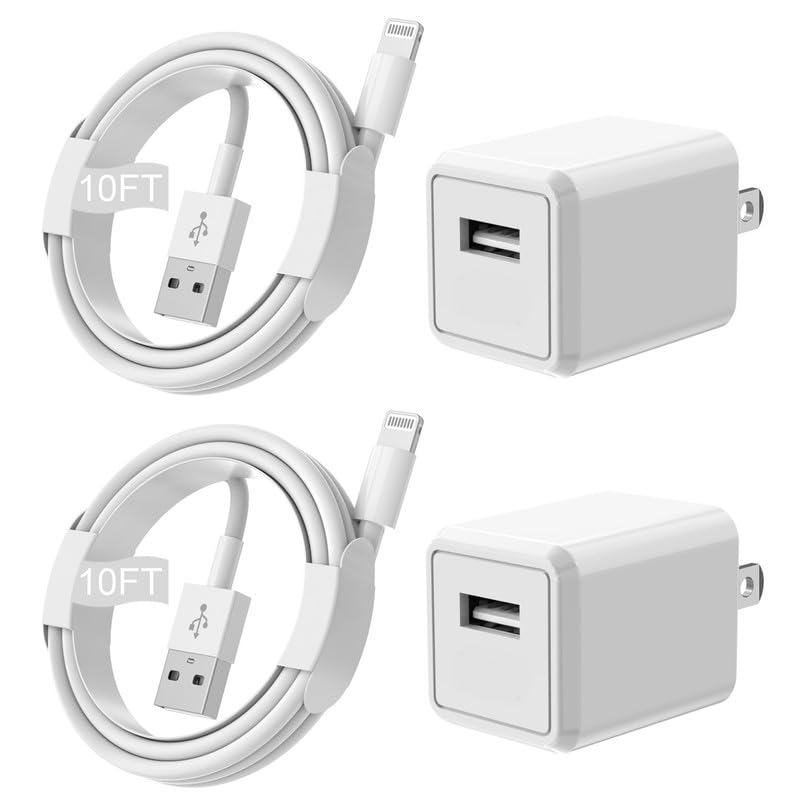 Banety Extra Long 10FT iPhone Charger 2 Pack - Lightning Cable & Wall Adapter for iPhone 14/13/12/11/SE2022/iPad