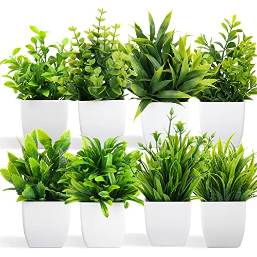 LELEE LELEE 8-Pc Mini Eucalyptus Fake Potted Plants for Home & Office Decor - Stylish Indoor Table & Shelf Decoration