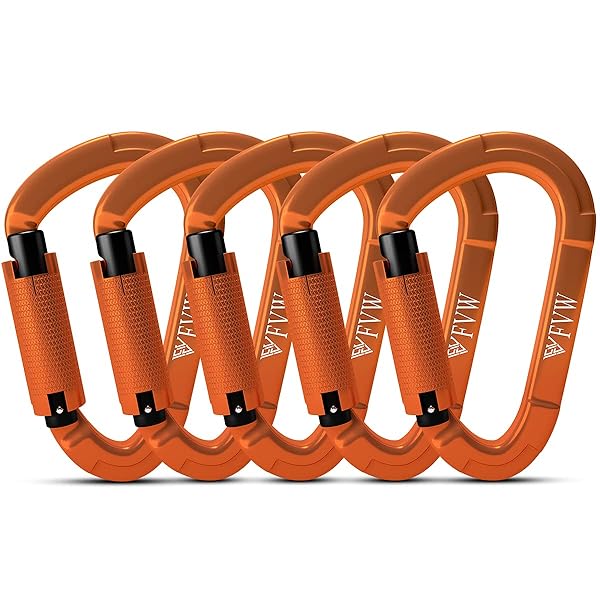 FVW FVW 5-Piece Heavy Duty Climbing Carabiners - 25KN Auto Locking for Hammocks, Camping & Hiking (Orange)