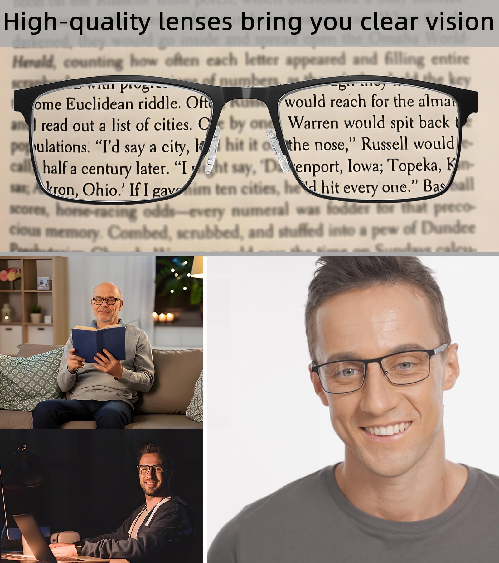 DILLY VISION 4-Pack Blue Light Blocking Reading Glasses Stylish Metal Frame +1.5 Strength Anti Glare UV Filter for Men - View 3 of 8