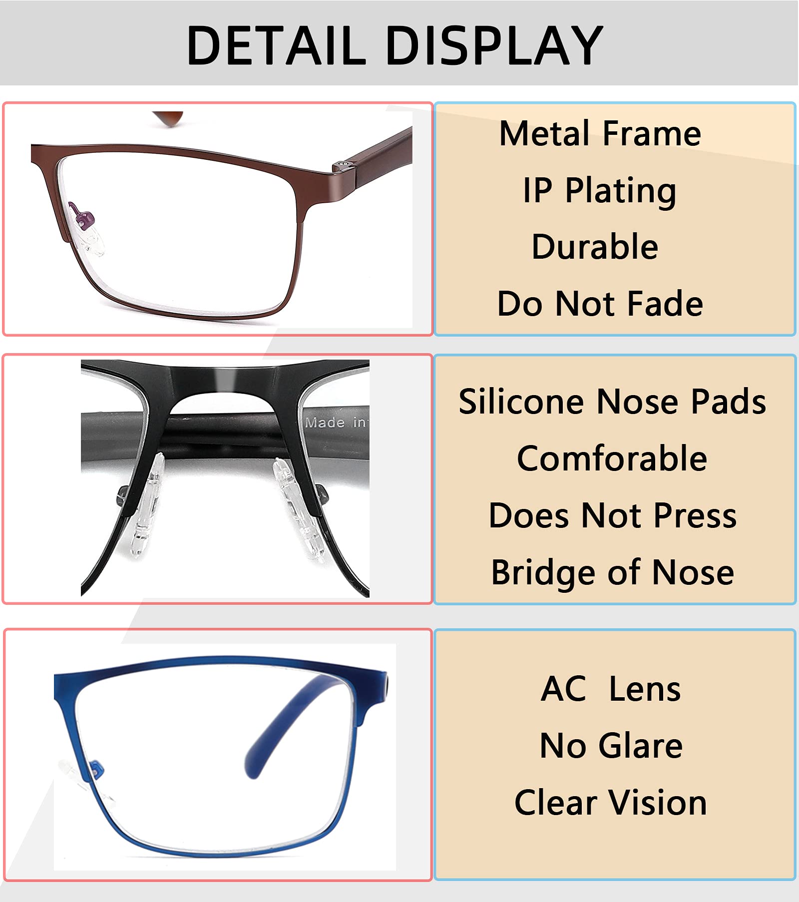 DILLY VISION 4-Pack Blue Light Blocking Reading Glasses Stylish Metal Frame +1.5 Strength Anti Glare UV Filter for Men - View 7 of 8