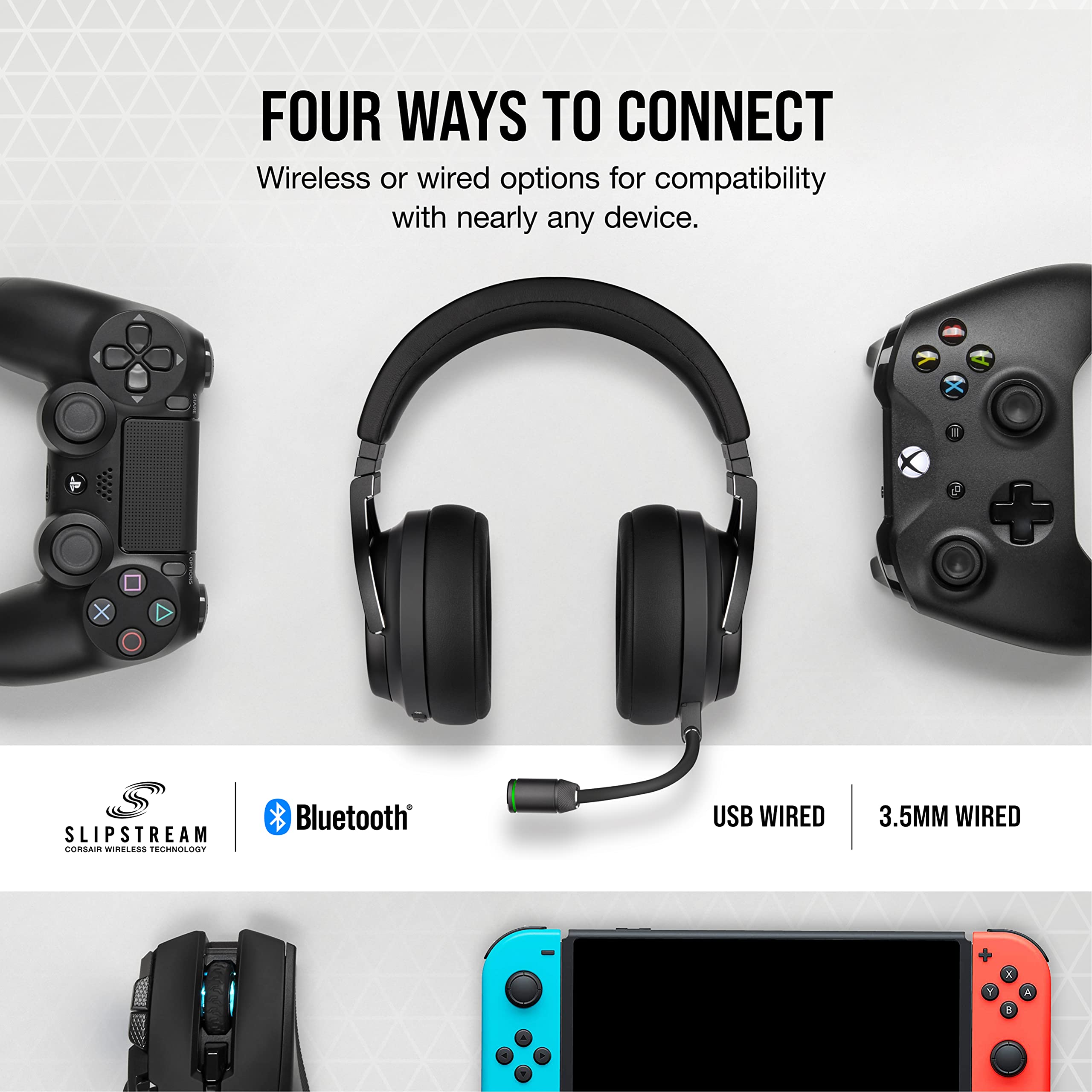 Corsair CORSAIR VIRTUOSO RGB WIRELESS XT Gaming Headset Bluetooth Dolby Atmos iCUE Compatible for PC Mac PS5 PS4 Nintendo Switch Mobile Black - View 3 of 6