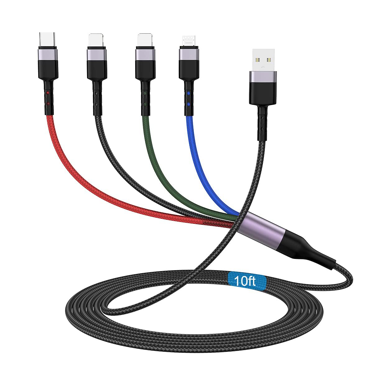MTAKYI Buy MTAKYI 3M 4-in-1 USB Charging Cable: Lightning, Type C & Micro USB for iPhone, Android, Samsung & More