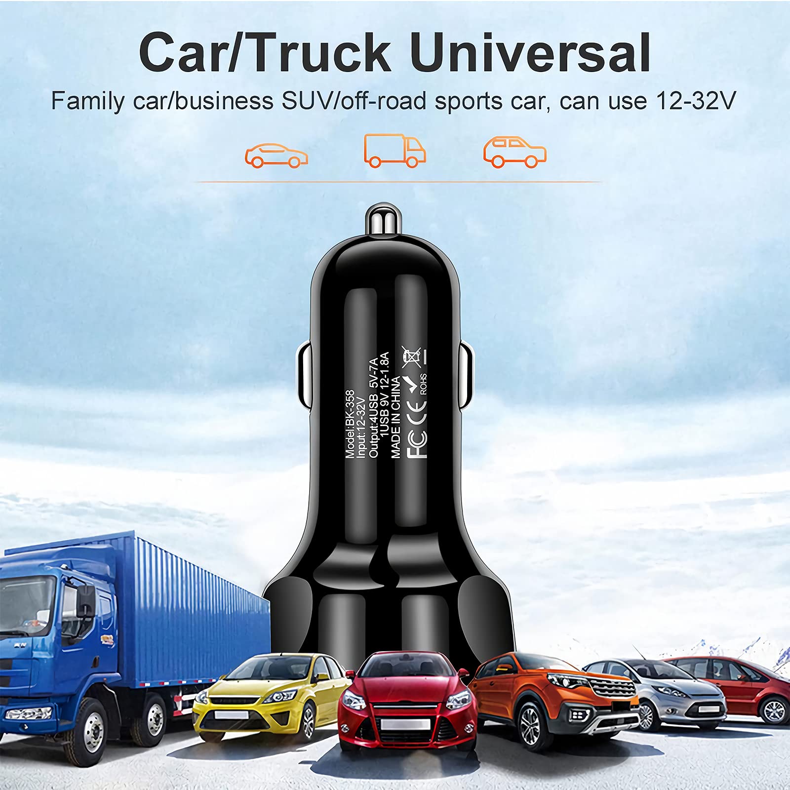 LYLBFOF Fast Charging USB Car Charger 35W 7A 4 Ports QC3.0 Adapter Compatible with iPhone 12 13 Pro Max 11 X 8 Mini Cigarette Lighter - View 5 of 6
