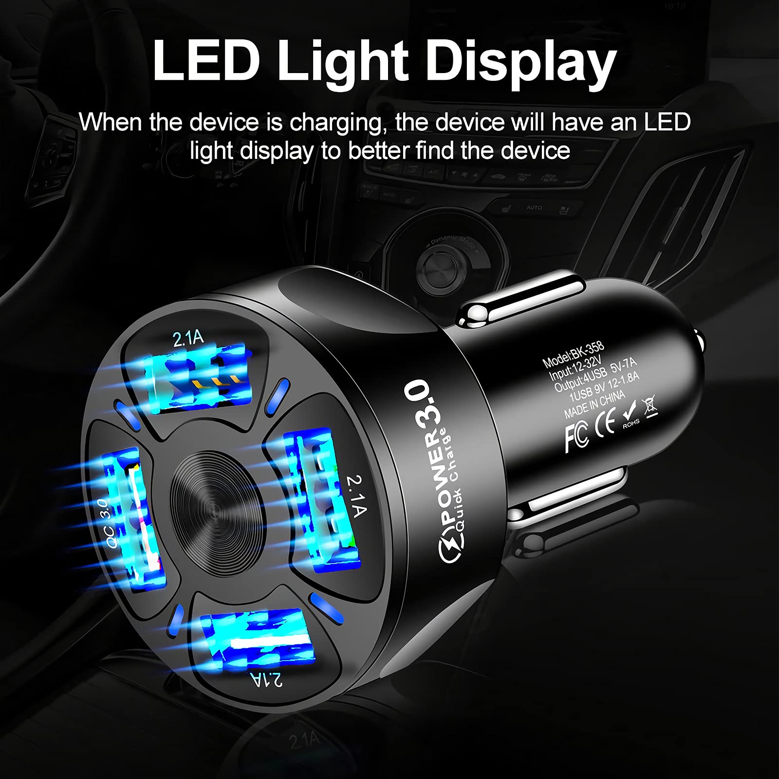 LYLBFOF Fast Charging USB Car Charger 35W 7A 4 Ports QC3.0 Adapter Compatible with iPhone 12 13 Pro Max 11 X 8 Mini Cigarette Lighter - View 6 of 6