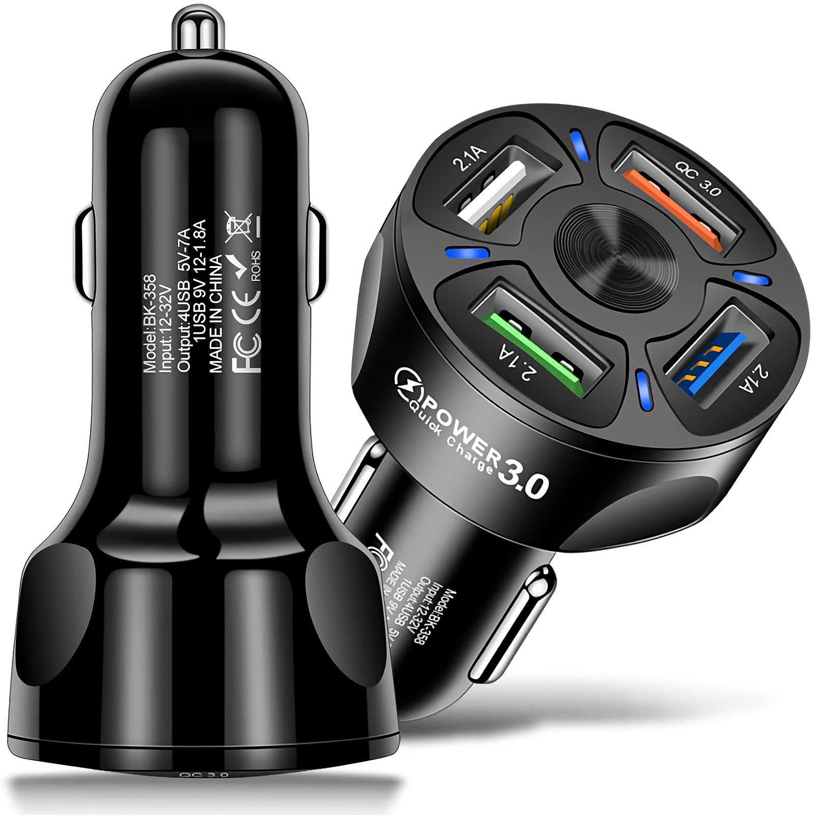 LYLBFOF Fast Charging USB Car Charger 35W 7A 4 Ports QC3.0 Adapter Compatible with iPhone 12 13 Pro Max 11 X 8 Mini Cigarette Lighter