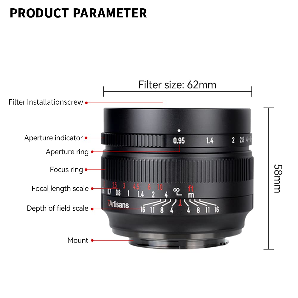 7artisans 7artisans 50mm F0.95 Manual Prime Lens for Fuji FX-Mount Mirrorless Cameras X-A1 X-A2 X-A3 X-A5 X-A7 X-A10 X-A20 - View 7 of 9