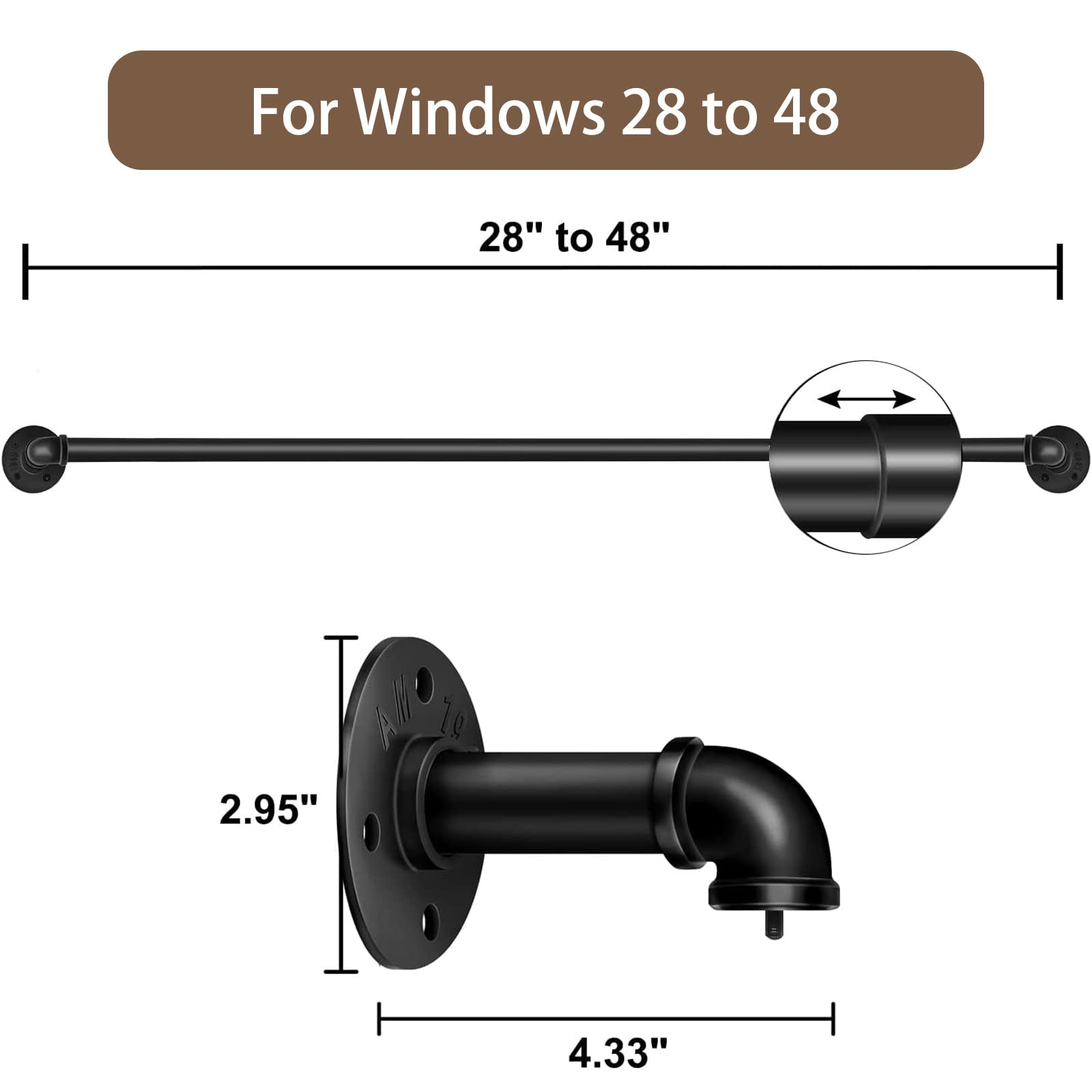 1 Inch Heavy Duty Blackout Curtain Rods Industrial Pipe Wrap Around Room Divider Decorative Wall Mount Ceiling Mount Black 28-48 Inch - View 3 of 8