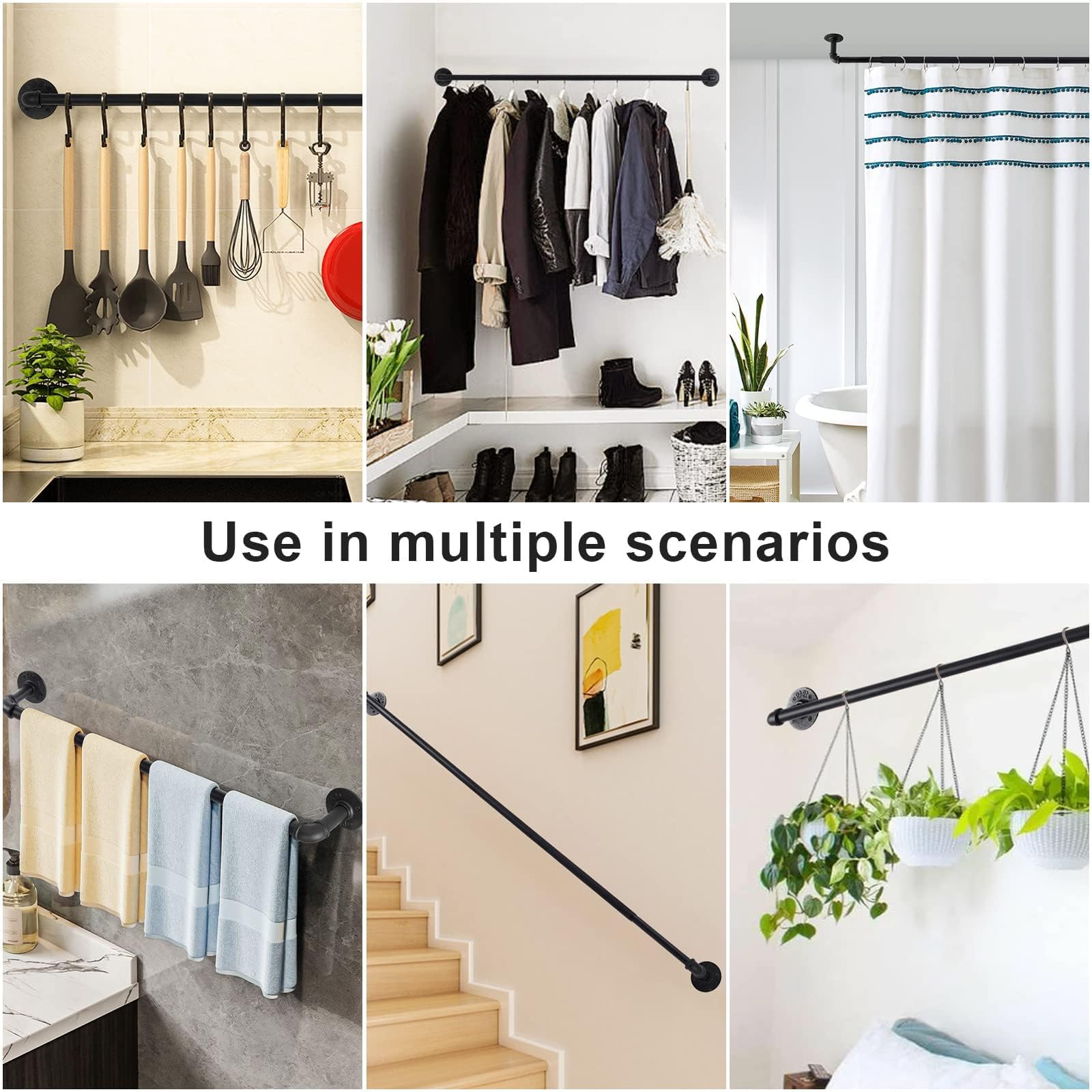 1 Inch Heavy Duty Blackout Curtain Rods Industrial Pipe Wrap Around Room Divider Decorative Wall Mount Ceiling Mount Black 28-48 Inch - View 4 of 8