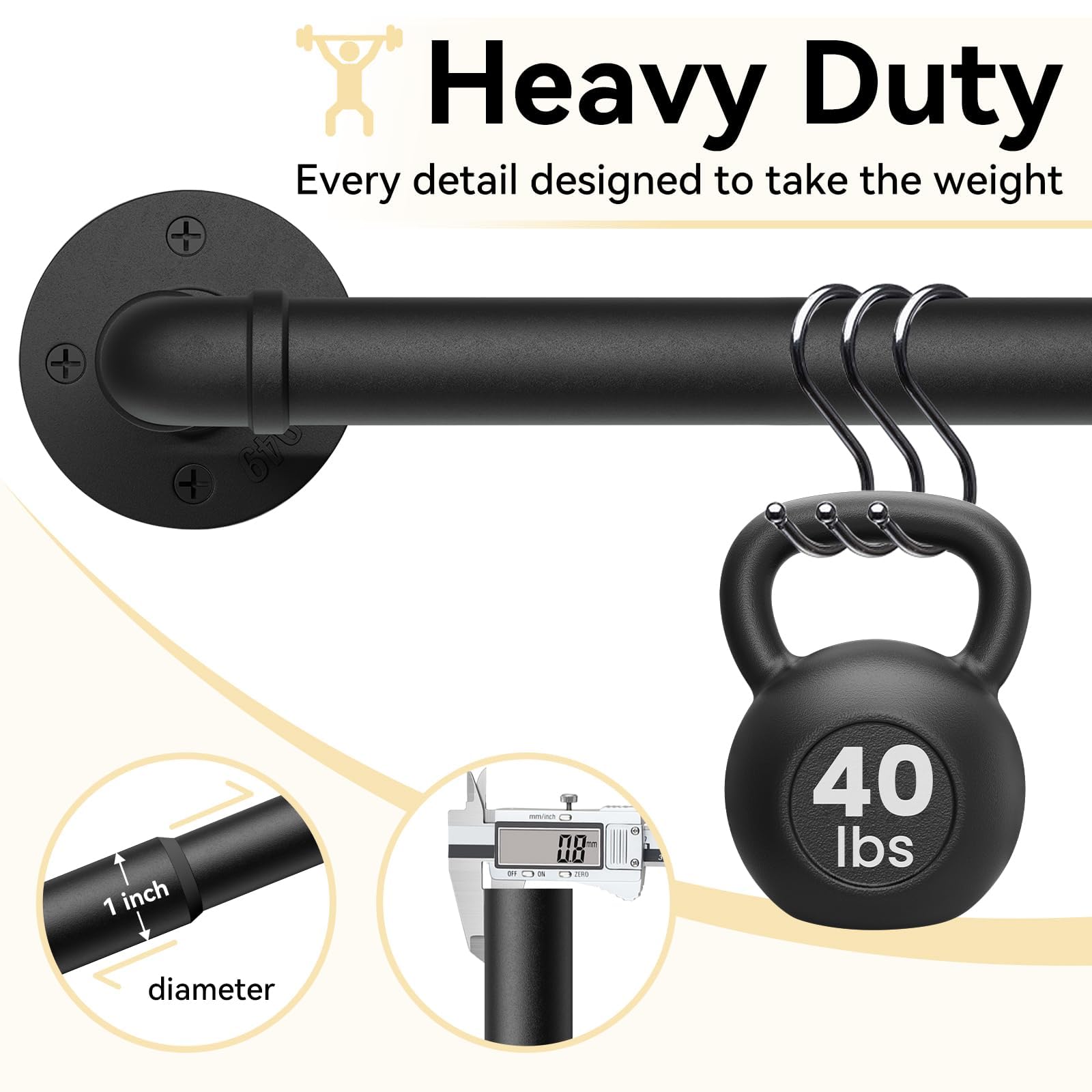 1 Inch Heavy Duty Blackout Curtain Rods Industrial Pipe Wrap Around Room Divider Decorative Wall Mount Ceiling Mount Black 28-48 Inch - View 5 of 8