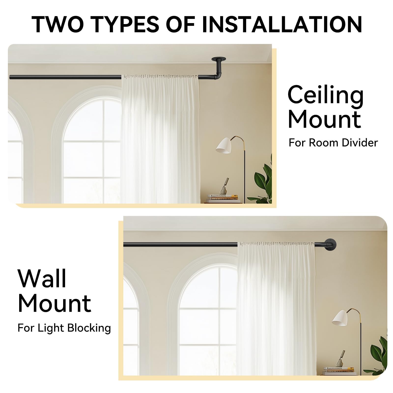 1 Inch Heavy Duty Blackout Curtain Rods Industrial Pipe Wrap Around Room Divider Decorative Wall Mount Ceiling Mount Black 28-48 Inch - View 8 of 8