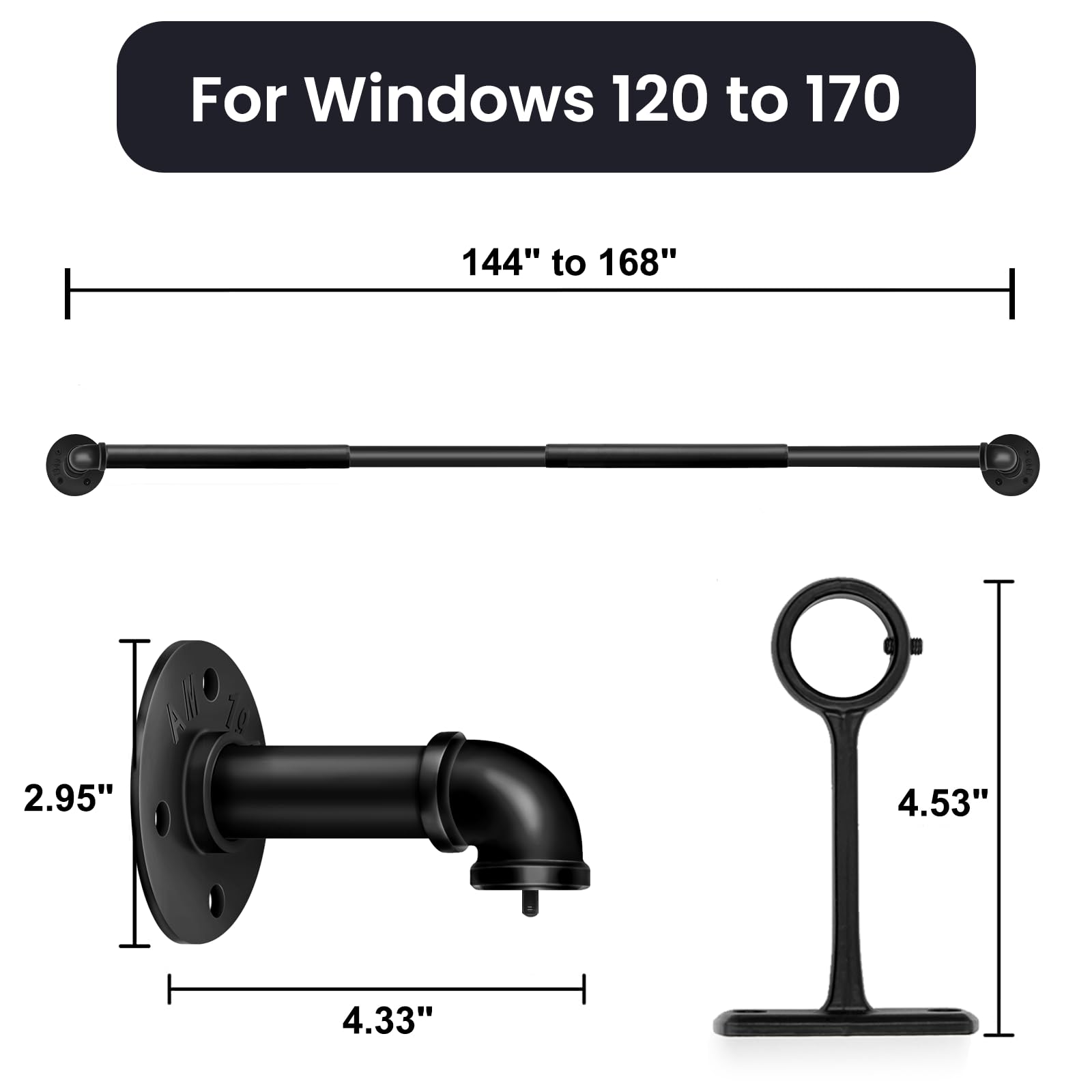 1 Inch Heavy Duty Blackout Curtain Rods Industrial Pipe Wrap Around Room Divider Wall Mount Ceiling Mount Black 144 to 168 Inch - View 3 of 8