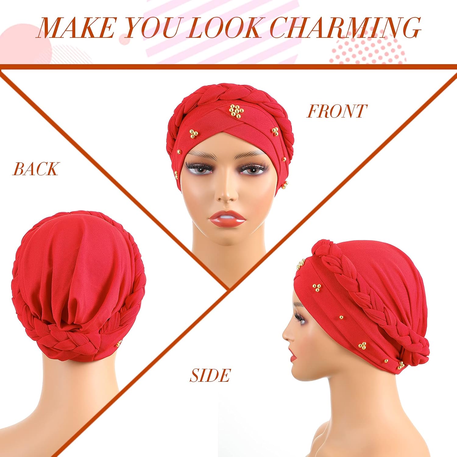SATINIOR Satinior 9 Pcs Women Turban Braid Headscarf Pre Tied Twisted Hair Wrap Beanie Multicolor Cap Classic Headwear - View 3 of 6