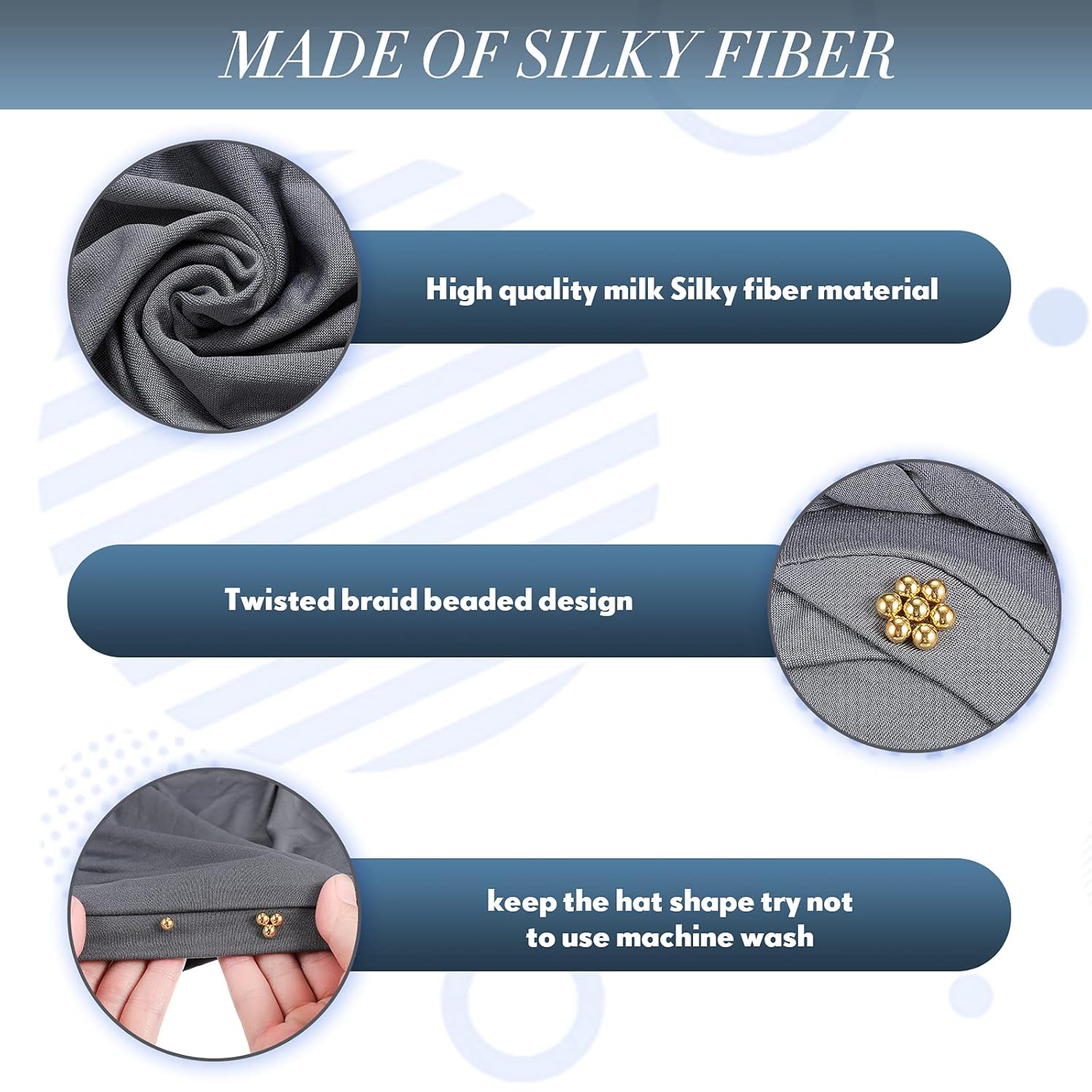 SATINIOR Satinior 9 Pcs Women Turban Braid Headscarf Pre Tied Twisted Hair Wrap Beanie Multicolor Cap Classic Headwear - View 4 of 6