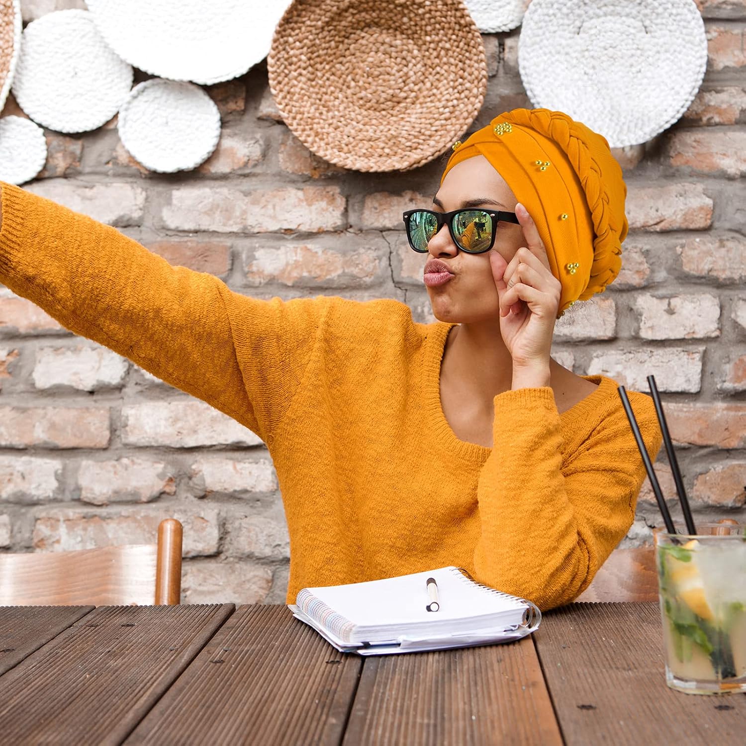 SATINIOR Satinior 9 Pcs Women Turban Braid Headscarf Pre Tied Twisted Hair Wrap Beanie Multicolor Cap Classic Headwear - View 6 of 6