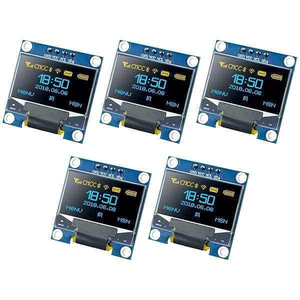Hosyond Hosyond 5 Pcs 0.96 Inch OLED Display Module 128x64 for Arduino & Raspberry Pi - SSD1306 Mini Screen (Blue & Yellow)