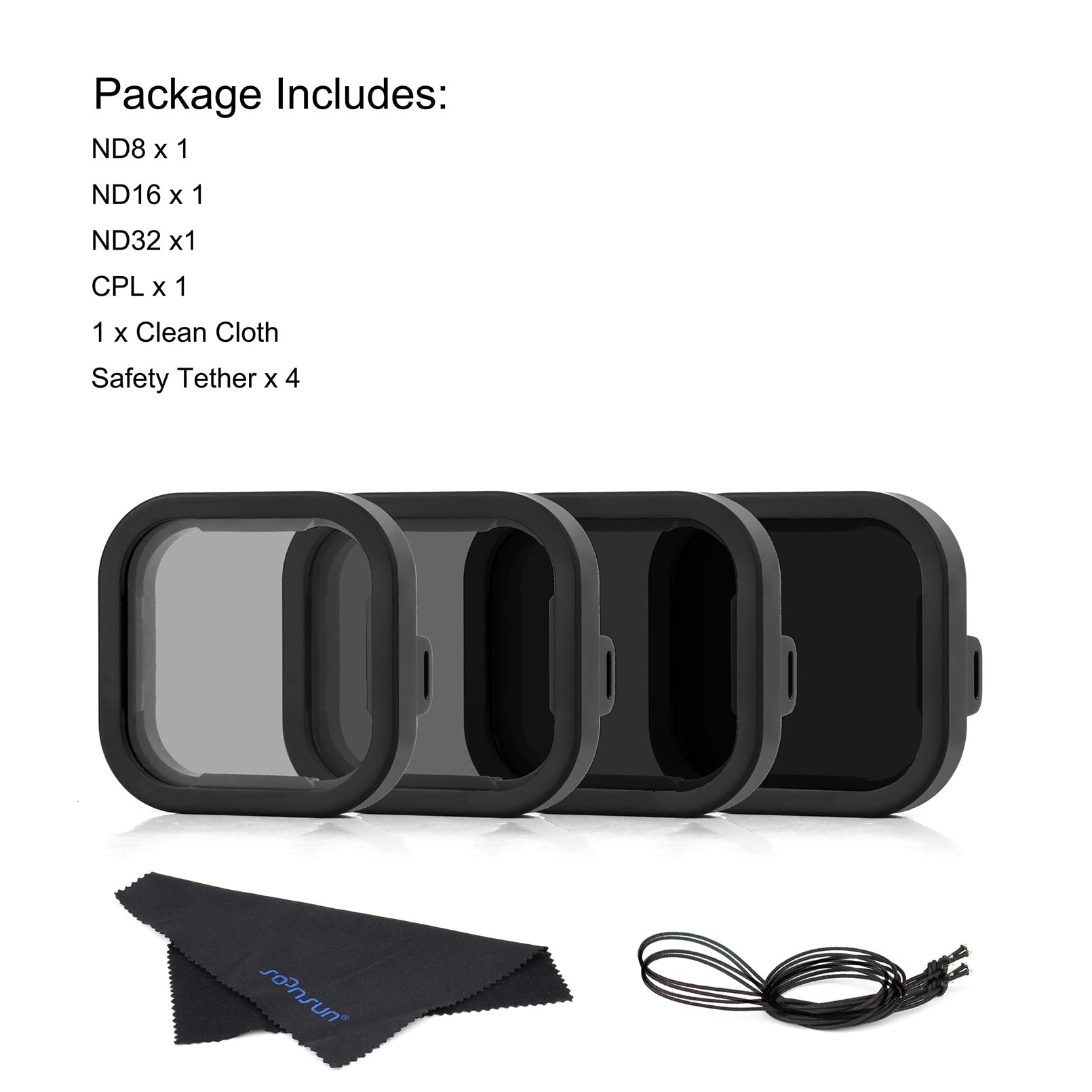 SOONSUN 4-Pack Lens Filter Kit for GoPro Hero 12 11 10 9 Includes CPL ND8 ND16 ND32 Neutral Density and Polarizing Filters - View 9 of 9