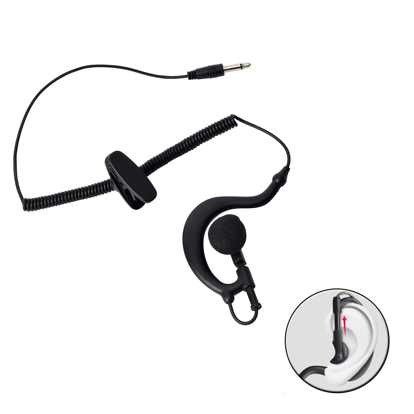 UAYESOK G Shape 3.5mm Police Earpiece Soft Ear Hook Surveillance Headset for Radio Speaker Mics Black - View 3 of 5