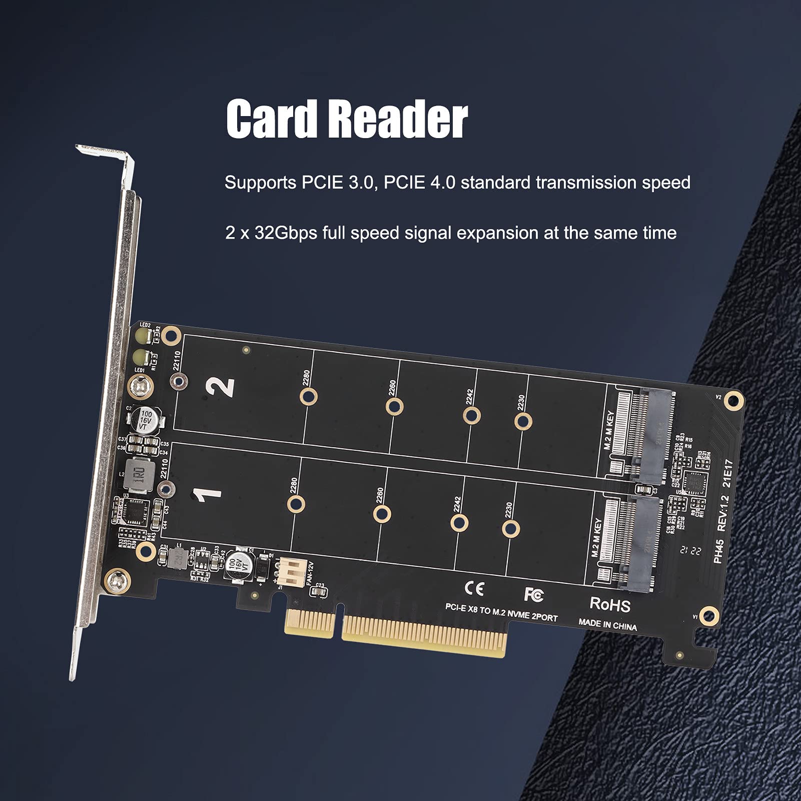 Kafuty-1 Kafuty 1 Dual M2 SSD to PCIe Express x8 Adapter Card for M Key NVME SSD and M2 PCIE Hard Drive Converter Reader Expansion Card - View 2 of 9