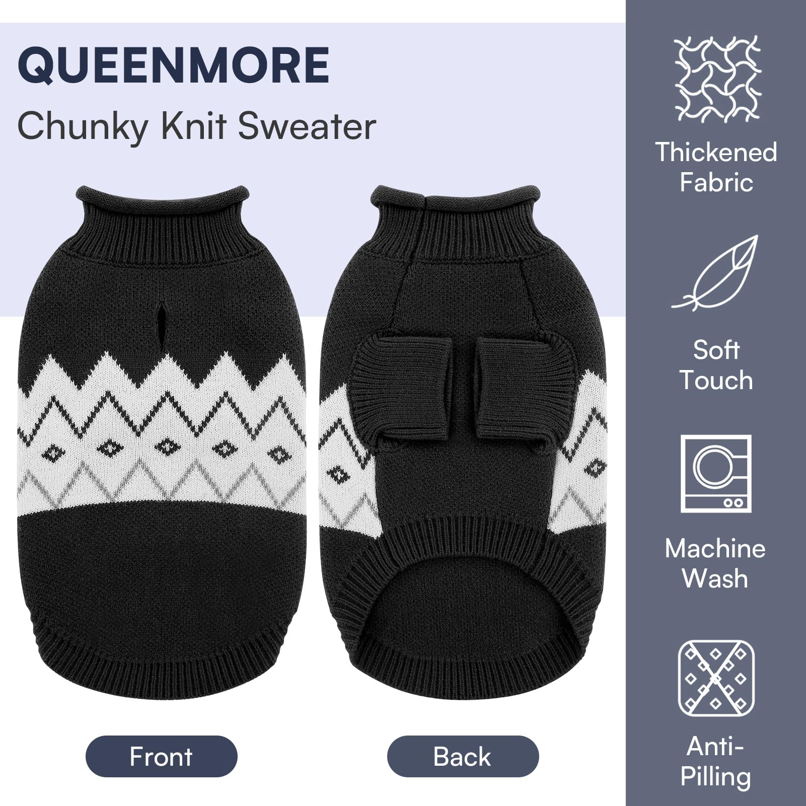 Queenmore Warm Dog Sweater Soft Pet Knitwear Knitted Pullover Winter Clothes for Small Medium Dogs and Cats - View 2 of 7